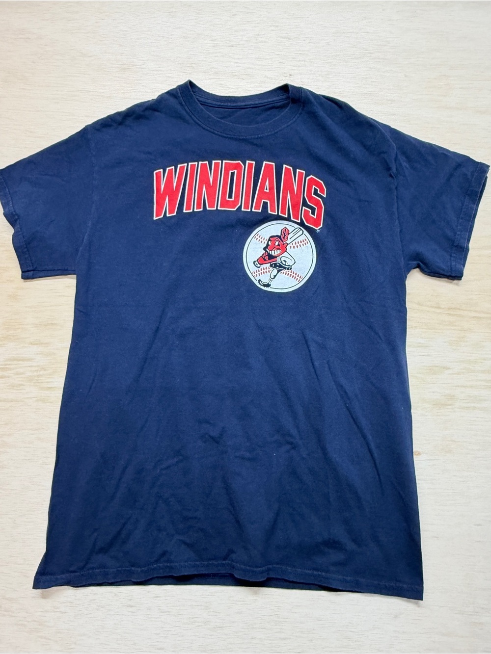 Throwback Cleveland Indians T Shirt Navy Blue Chief Wahoo Win-dians Size S Small